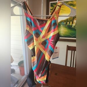 Speedo Orange and Blue One Piece Swimsuit with Criss-Cross Back